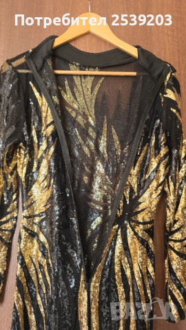 Нова дамска рокля с паети в черно и злато М-Л, снимка 7 - Рокли - 53909874