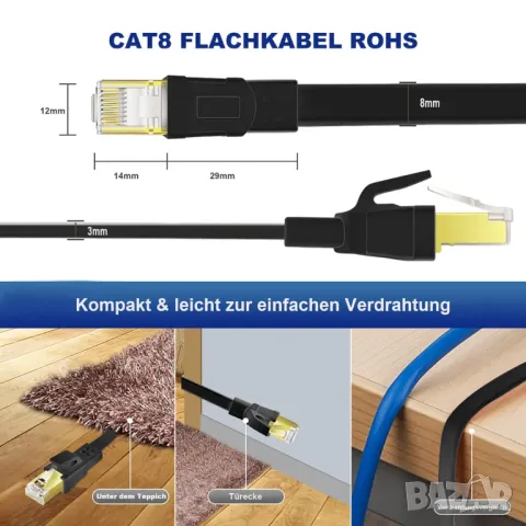 15М CAT8 Ethernet кабел, мрежов кабел, RJ45 конектор, снимка 3 - Кабели и адаптери - 48347016