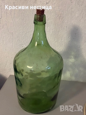 Стъклен зелен дамаджан, снимка 3 - Други ценни предмети - 53099677