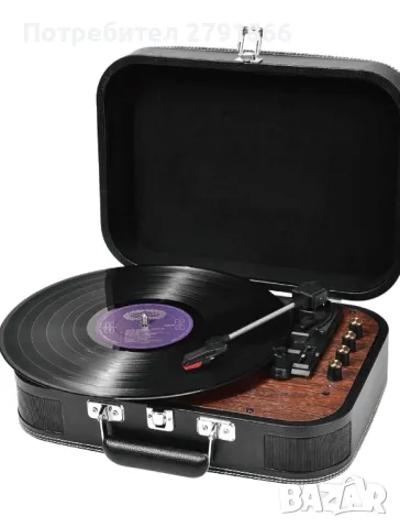 VOKSUN Bluetooth грамофон с високоговорител,33/45/78 RPM,куфар,винил-MP3/USB/Aux-in/RCA, снимка 1 - Грамофони - 49245316