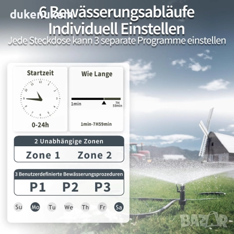Програматор, таймер за напояване с 2 изхода, 6 независими програми и вграден дъждовен сензор, снимка 3 - Напояване - 52465905