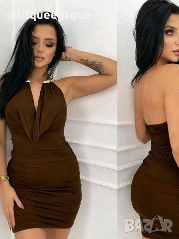 сатенена рокля със секси деколте , снимка 3 - Рокли - 52204925