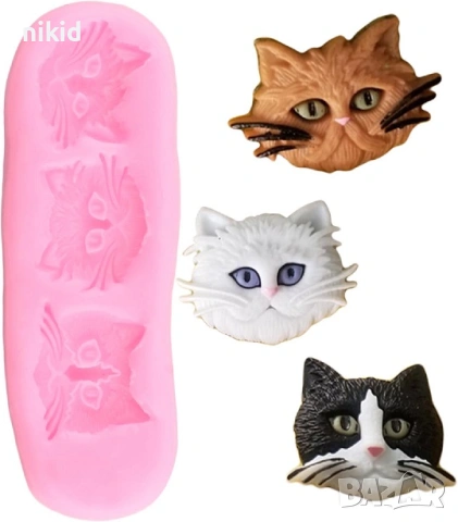 3 Малки глави глава коте котка котки котета силиконов молд форма за фондан шоколад декор