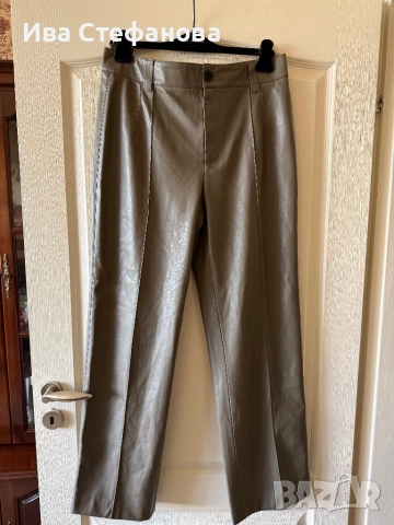Нов елегантен кожен кожа панталон висока талия Zara zara Зара Р, снимка 5 - Панталони - 43051486