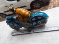Стара ламаринена играчка с механизъм - моциклетист моторист, снимка 6