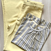 Zara бледа жълт елегантен панталон и блуза/топ памучна материя Boss , снимка 2 - Туники - 45063818