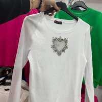 Дамска блуза рипс сърце кристали , снимка 4 - Блузи с дълъг ръкав и пуловери - 44979859