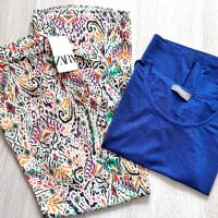 Нов цветен прекрасен панталон Zara & топ Mos Mosh в наситен син цвят , снимка 1 - Панталони - 45446207