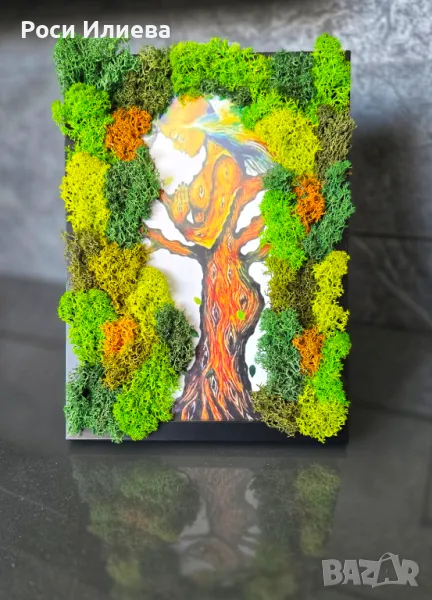 Нежна картина "Mother nature" декорирана с естествен скандинавски мъх, снимка 1