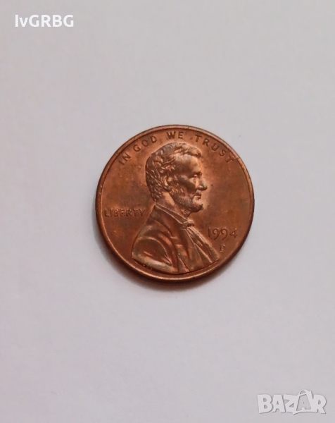 1 цент САЩ 1994 ( 2 ) , 1 цент 1994 Американска монета Линкълн 2, снимка 1