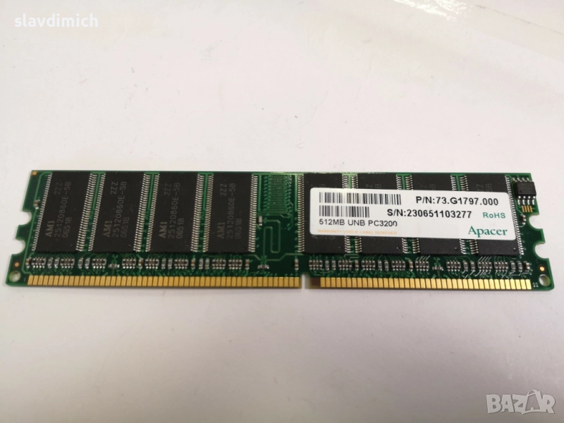 Рам Ram памет за компютър Apacer 73.g1797.000 512MB DDR-400 PC3200, снимка 1
