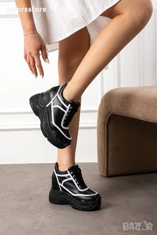 Кецове на платформа - черно с бяло - PA88 , снимка 1