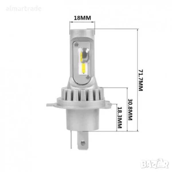 Диодни крушки H4, H1 - 13w 1500lm 2бр/к-т, снимка 1