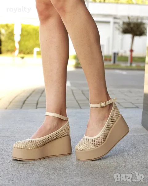Обувки на платформа - бежови, снимка 1