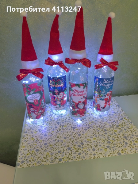 Ръчно изработени светещи коледни бутилки , снимка 1
