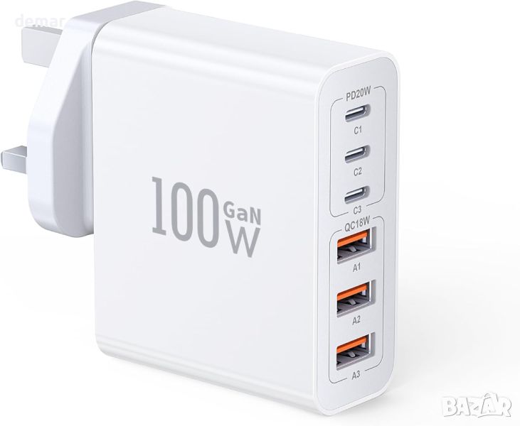 100 W 6-портов USB C щепсел - бързо зарядно устройство, снимка 1