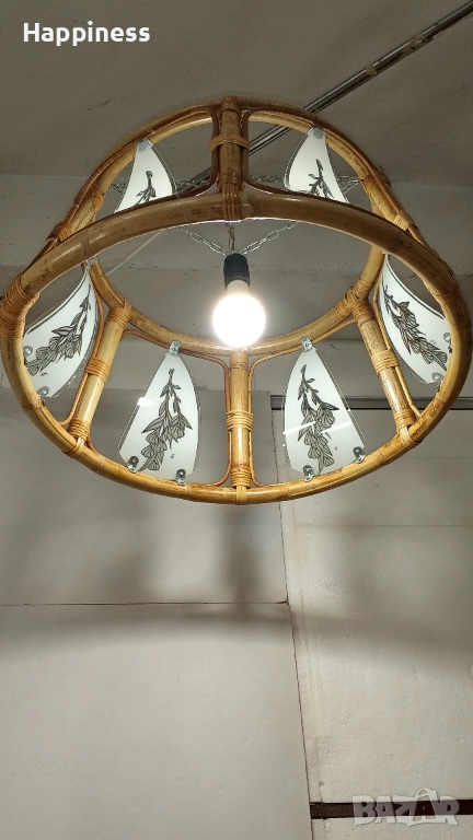 Абажур (Полилей) от бамбук с 6 стъкла и Нова LED крушка, снимка 1