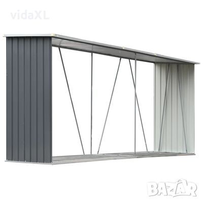 vidaXL Навес за дърва, поцинкована стомана, 330x84x152 см, сив（SKU:44859, снимка 1