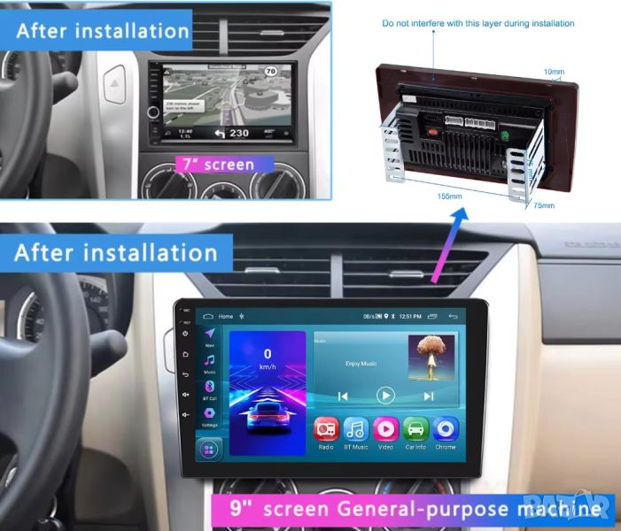 Мултимедия, 10.1", плеър с Андроид, 2+32GB двоен дин, навигация за кола, за автомобил, Android радио, снимка 1