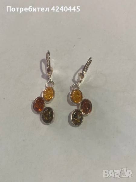 Сребърни обеци с кехлибар, снимка 1