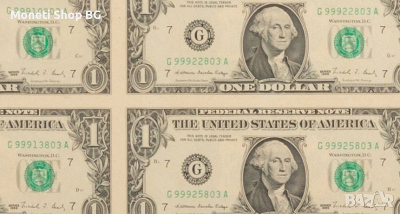Неразрязан лист банкноти -32 x $1 1988 САЩ, снимка 1