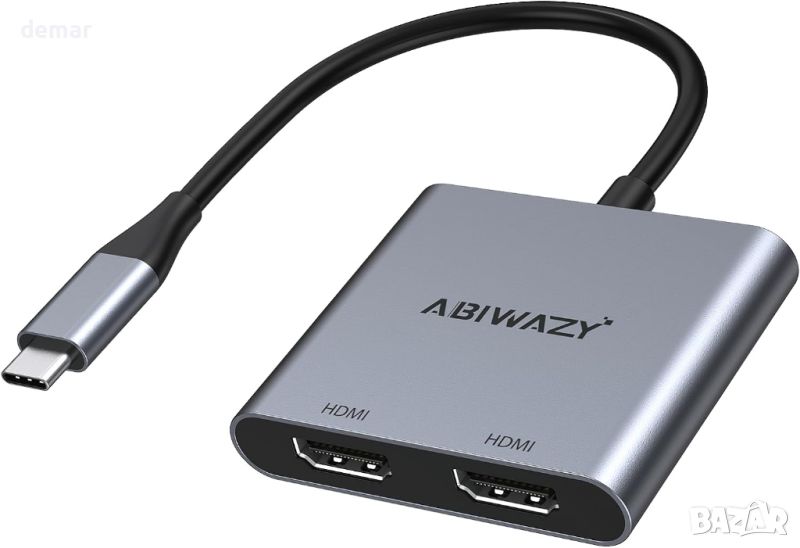 USB C към HDMI адаптер, HDMI сплитер за два монитора, 2-IN-1, снимка 1