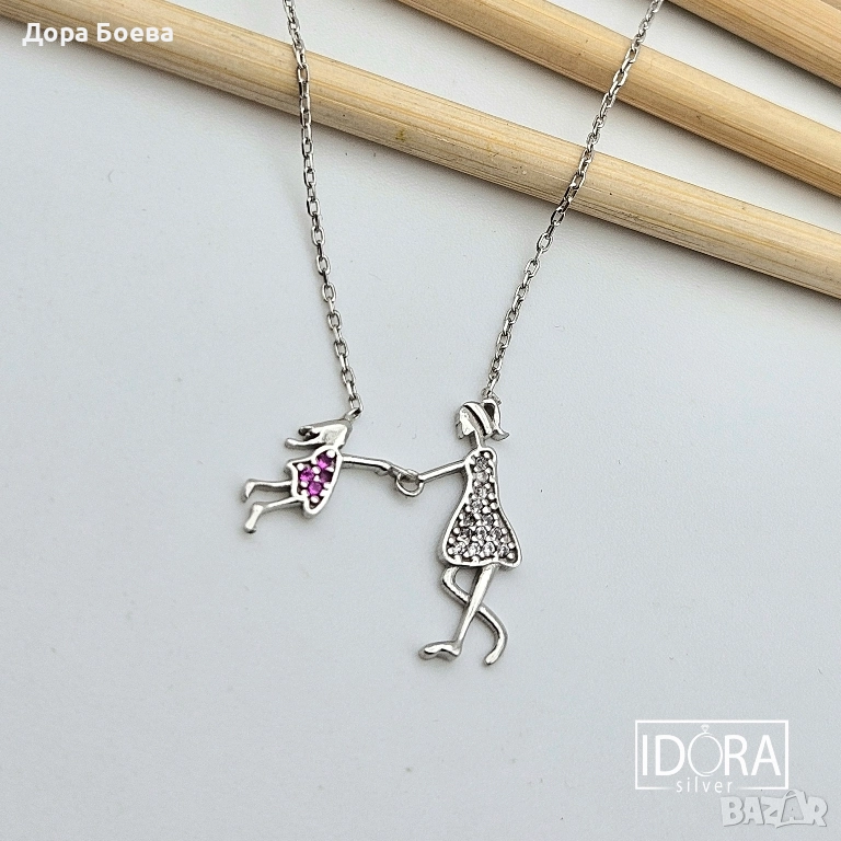 Сребърно колие: "Майка и дъщеря", снимка 1