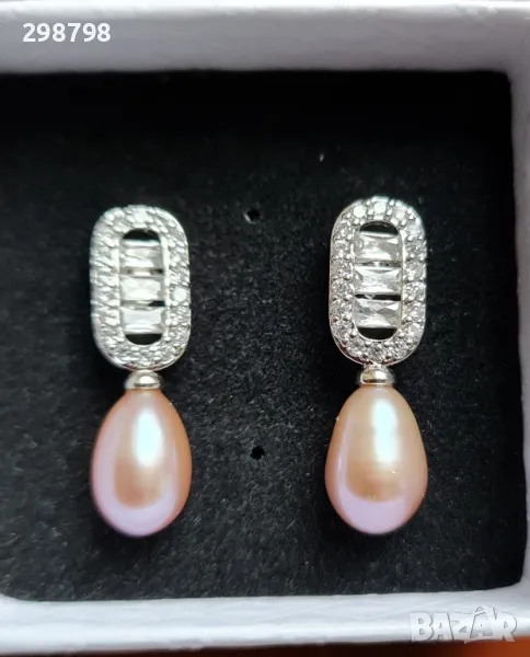 Уникални обеци от естествени перли и сребро розови,бяли и черни, снимка 1