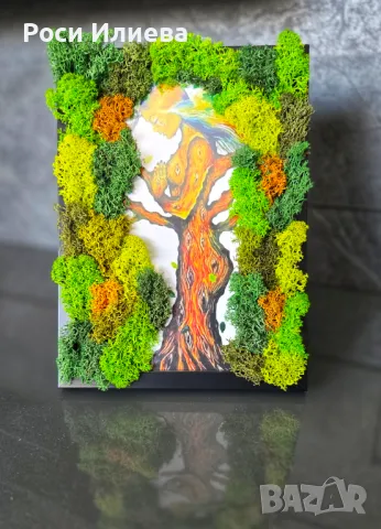Нежна картина "Mother nature" декорирана с естествен скандинавски мъх