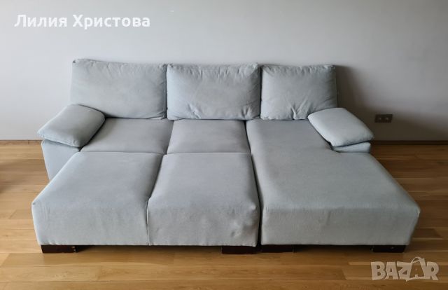 Ъглов диван с табуретка, снимка 6 - Дивани и мека мебел - 45483898