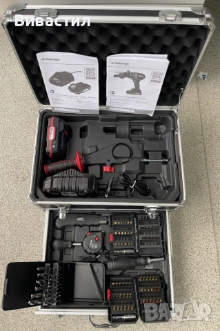 Parkside Performance Черен ударен Винтоверт 150Nm Парксайд с AL куфар с аксесоари, снимка 5 - Винтоверти - 50773530