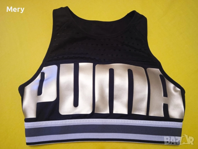 Puma - Спортен черен топ, бюстие със златисто лого, снимка 2 - Корсети, бюстиета, топове - 52336964