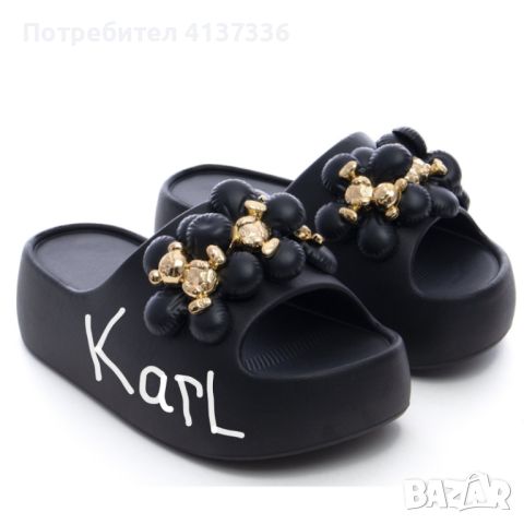 Karl Lagerfeld дамски чехли с декоративни елементи , стилни дамски чехли, снимка 1 - Чехли - 46385775