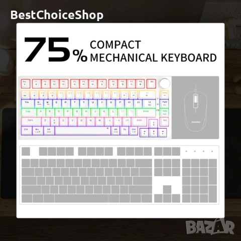 NEWMEN GM326 Механична клавиатура, Геймърска 75 %, TKL Hot Swap Compact LED осветление за PC/Win/Mac, снимка 7 - Клавиатури и мишки - 53670711