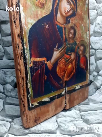 икона Богородица с децата Исус и Йоан Предтеча 38/23 см УНИКАТ, декупаж, снимка 3 - Икони - 45510954