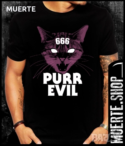 Черна тениска с щампа PURR EVIL CAT 2