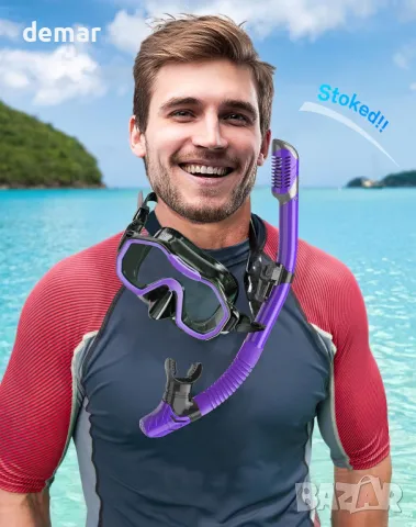 Lealinga Комплект маска и шнорхел за възрастни, 2 броя, черно и лилаво, снимка 7 - Водни спортове - 49496353
