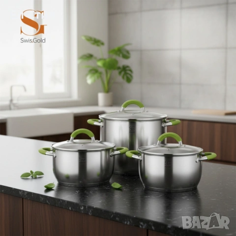 Комплект тенджери– 3 броя, 5-слойно дъно - бързо и равномерно готвене
