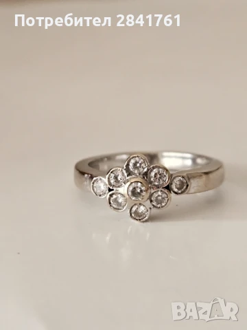 Златен пръстен бяло злато 14К проба 585 , снимка 2 - Колиета, медальони, синджири - 45819487