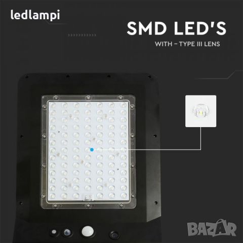 Соларно LED Улично Тяло 40W Сензор Дистанционно 6000К IP65 4800Lum , снимка 8 - Соларни лампи - 45633838