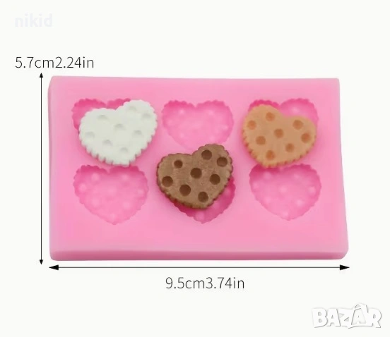 6 Бисквитки крекери сърца сърце на дупки силиконов молд форма фондан шоколад гипс декор украса