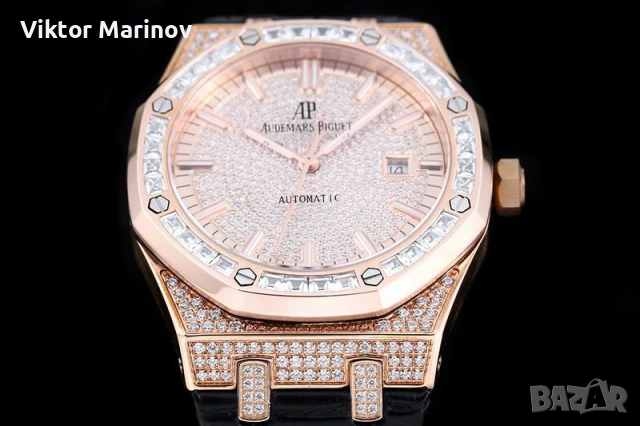 Audemars Piguet Royal Oak Automatic – Висок клас реплика, Rose Gold, Диамантен безел, снимка 2 - Луксозни - 53877496