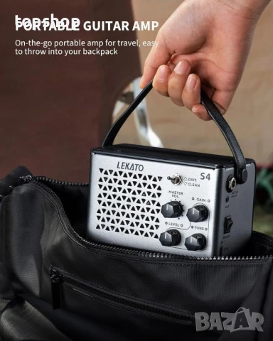 LEKATO преносим мини усилвател за китара 10 W, акумулаторен, Bluetooth, снимка 4 - Ресийвъри, усилватели, смесителни пултове - 50569504
