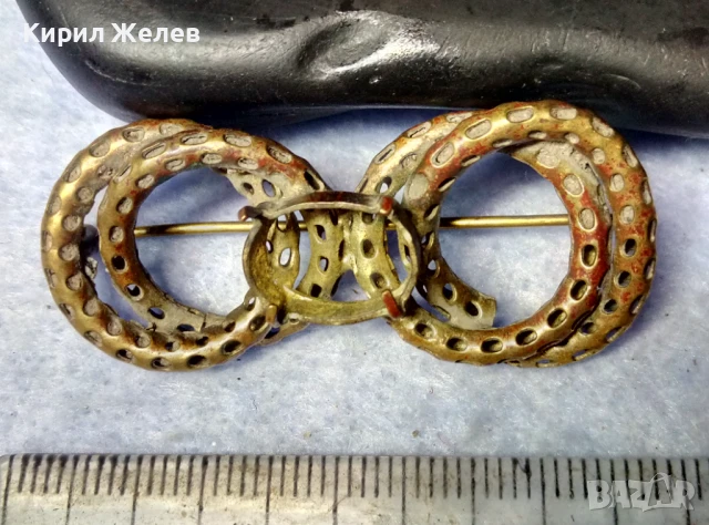 СТАРИННА МЕДНА РЕТРО БРОШКА с ГНЕЗДО За ВГРАЖДАНЕ на КАМЪК КРИСТАЛ ПЕРЛА АЖУРНА РЪЧНА РАБОТА 40433, снимка 3 - Антикварни и старинни предмети - 51279639