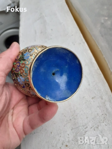 Клоазоне cloisonne клетъчен емайл бронз ваза амфора, снимка 5 - Антикварни и старинни предмети - 53335651