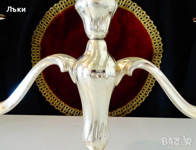 Посребрен троен свещник тройка WMF,800 гр.,Art Nouveau. , снимка 6 - Антикварни и старинни предмети - 53990119
