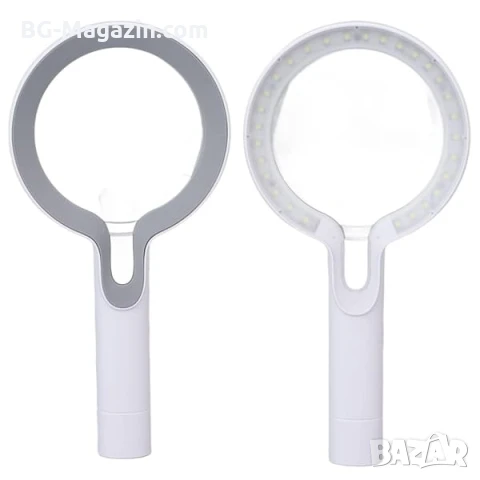 Голяма увеличителна ръчна лупа с LED осветление дръжка USB акумулаторна 10X и 25X лед четене книги, снимка 7 - Други инструменти - 50920065