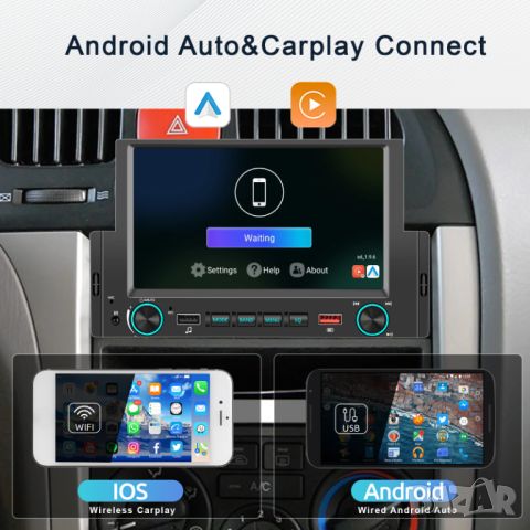 Мултимедия, плеър, с Андроид, единичен дин, навигация, за кола, автомобил, Android 1 DIN, Carplay, снимка 3 - Аксесоари и консумативи - 45829349