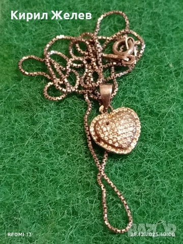 Скъпоценен сребърен пендант сърчице с блестящи цирконий и сребърна верижка 27426, снимка 4 - Колиета, медальони, синджири - 52895715