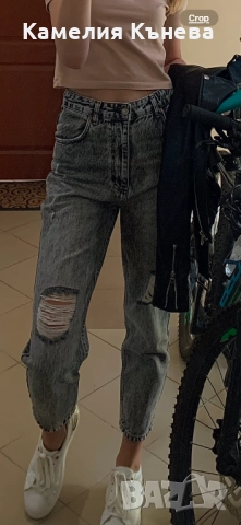 Дамски Сиви дънки, М рр, висока талия, снимка 4 - Дънки - 48548592